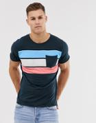 Jack & Jones Originals T-shirt With Contrast Pocket On Stripe - Navy