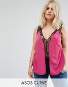Asos Curve Tank With Lace Insert - Pink