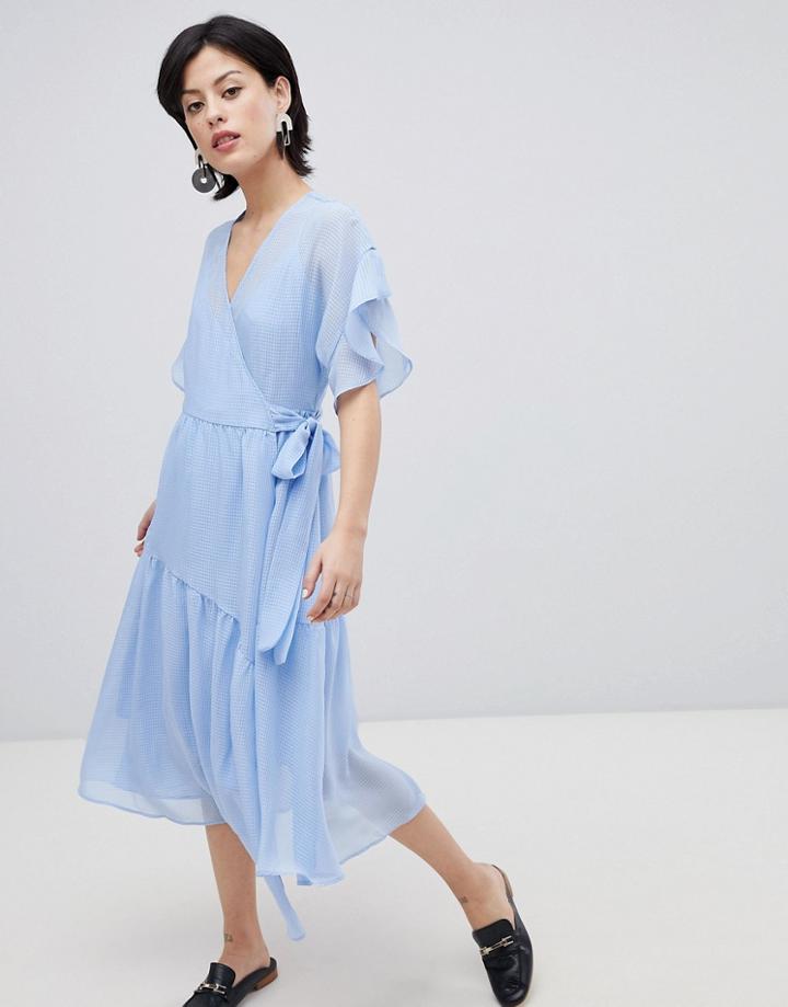 Vero Moda Wrap Dress With Asymetric Hem - Blue