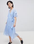 Vero Moda Wrap Dress With Asymetric Hem - Blue