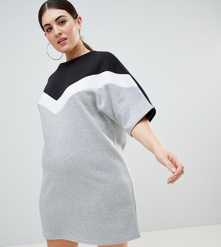 Boohoo Plus Chevron Stripe Scuba T-shirt Dress - Black