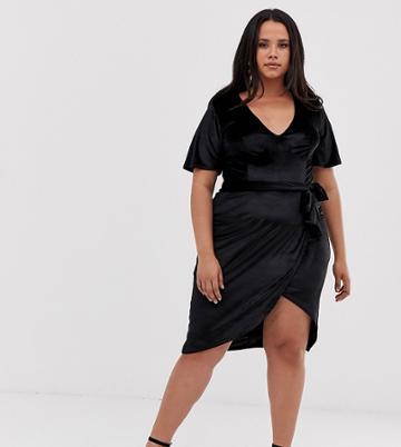 Club L London Plus Plus Plunge Wrap Front Dress