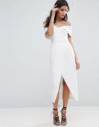 Asos Floating Bardot Wrap Midi Dress - White