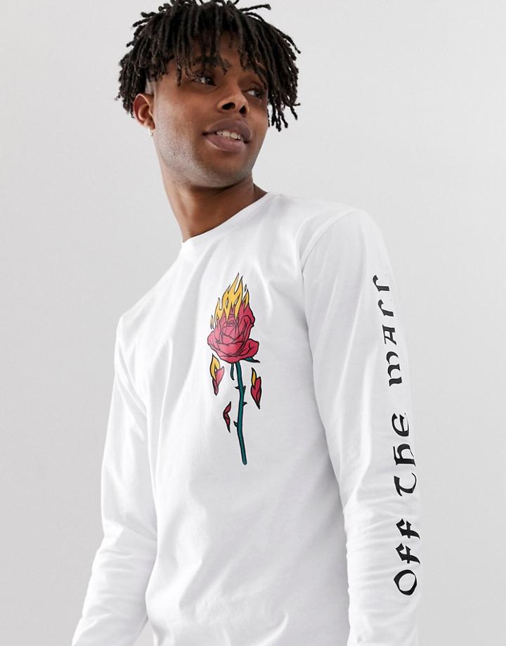 Vans Long Sleeve Top With Flaming Rose Print In White