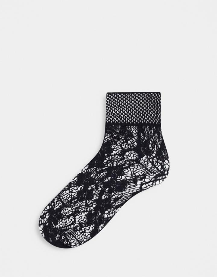Pretty Polly Flower Net Anklets In Black