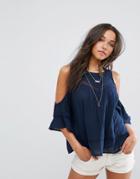 Abercrombie & Fitch Cold-shoulder Cheesecloth Top - Blue