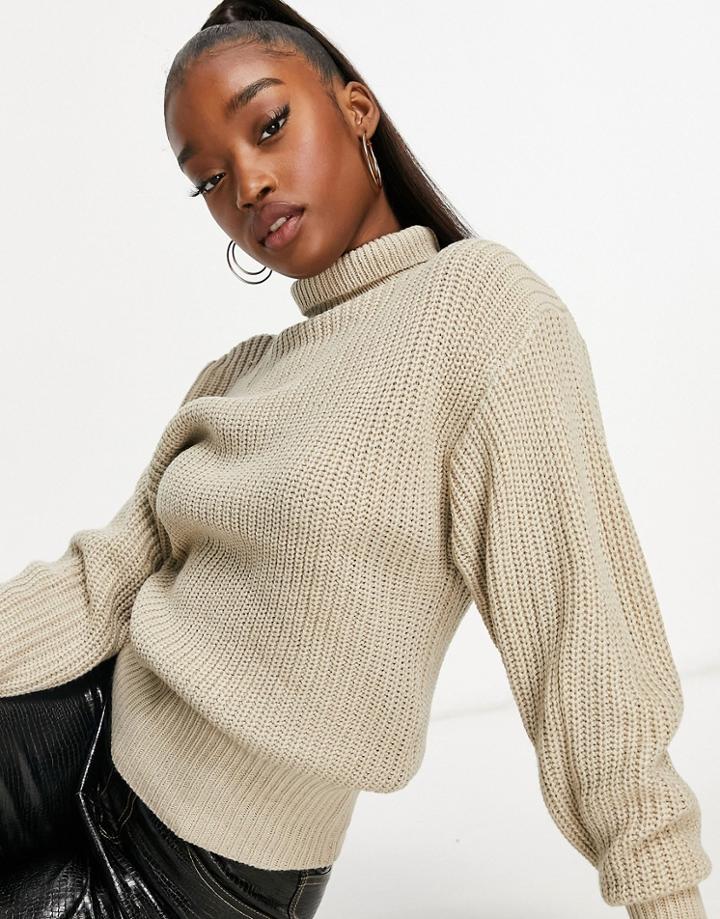 Brave Soul High Neck Fisherman Knit Sweater-stone