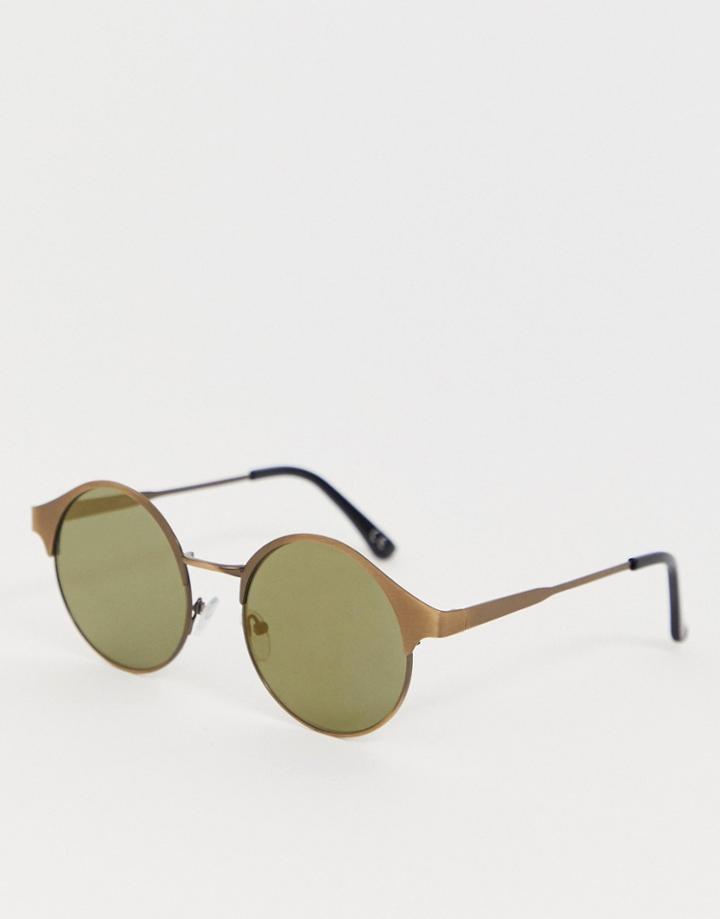 Asos Design Round Sunglasses With Copper Frames And Olive Lenses - Copper