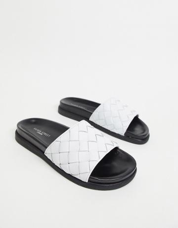 Silver Street Woven Leather Slides In White