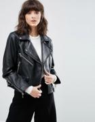 Weekday Biker Leather Jacket - Black