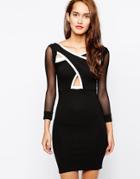 Quontum Body-conscious Dress With Cross Over Front - Black