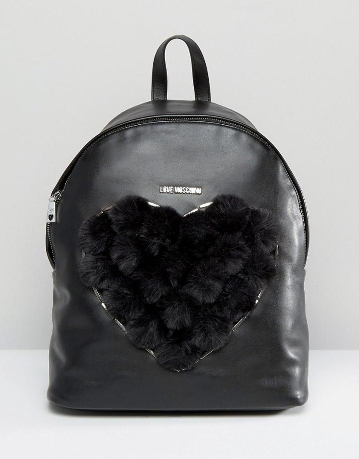Love Moschino Faux Fur Heart Backpack - Black