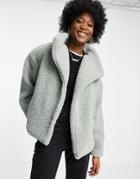 Asos Design Waterfall Borg Jacket In Sage-green