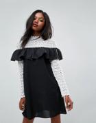 Club L Long Sleeve Crochet High Neck Detailed Dress - White