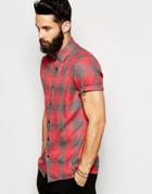 Asos Shirt In Short Sleeve With Shadow Check - Red