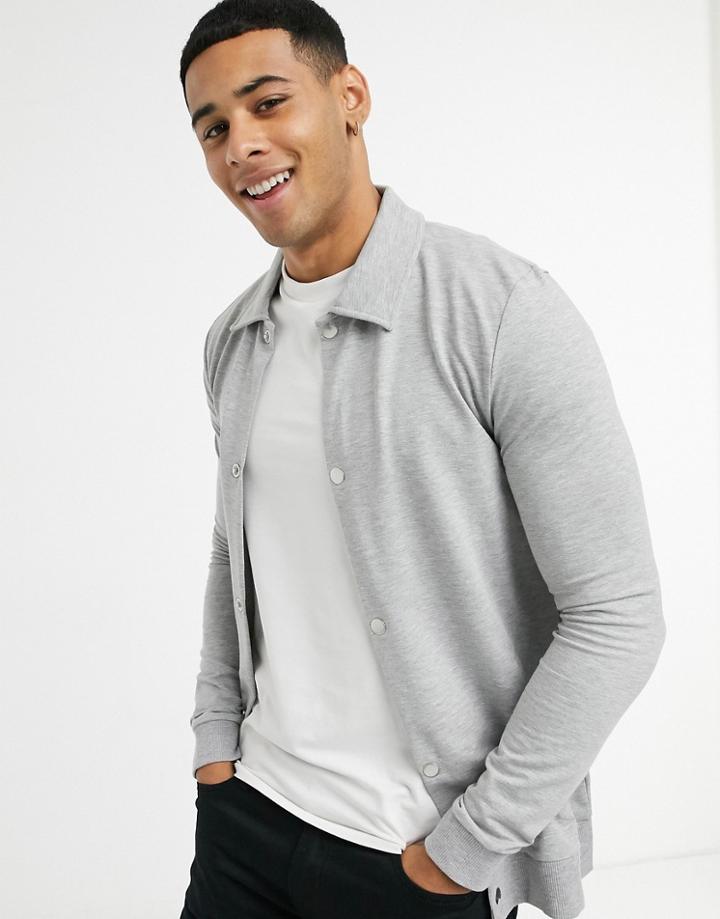 Asos Design Jersey Coach Jacket In Gray Marl-grey