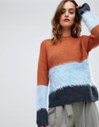 Y.a.s Fluffy Stripe Color Block Knitted Sweater-multi