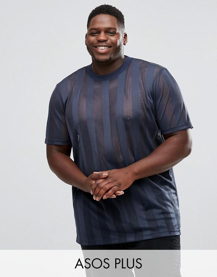 Asos Plus Longline Mesh T-shirt In Navy - Navy
