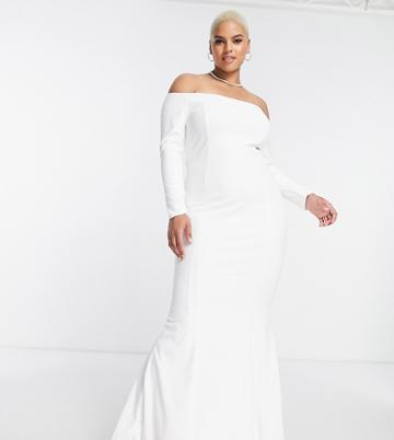 True Violet Plus Bridal Off-shoulder Maxi Dress In Ivory-white