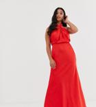 Asos Edition Petite Ruched Halter Neck Maxi Dress-red