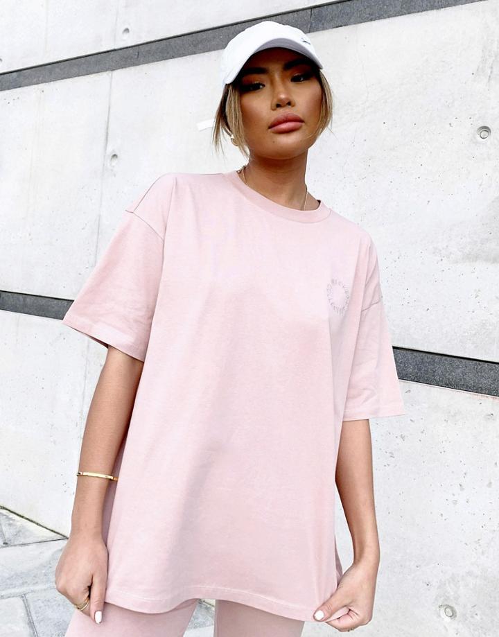 Asos Weekend Collective Oversized T-shirt Set With Tonal Embroidery Logo In Washed Beige-multi