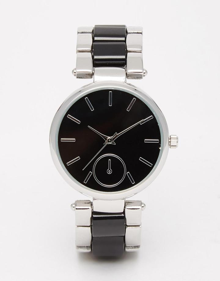 Asos Silver Boyfriend Watch With Monochrome Face - Black