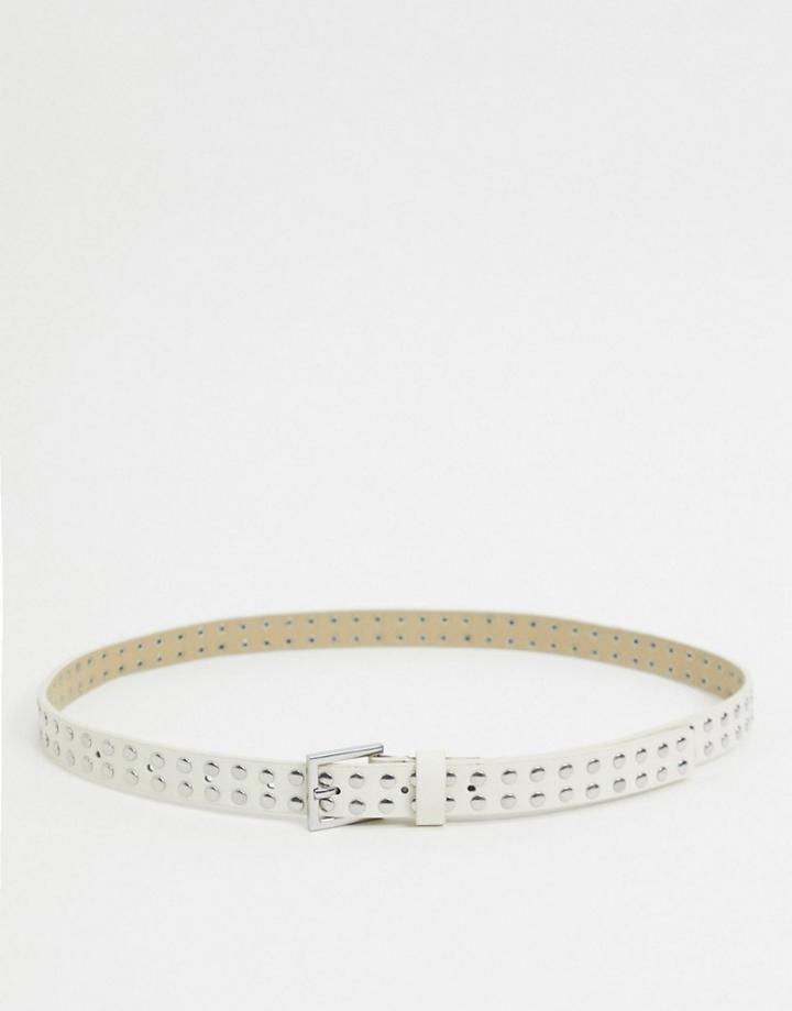 Accessorize Studded Belt With Silver Buckle In White