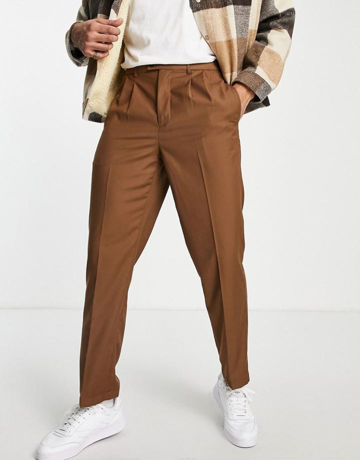 Gianni Feraud Pleated Wide Leg Elasticated Pants-brown