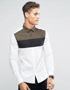 Asos Skinny Shirt With Cut And Sew Detail - White