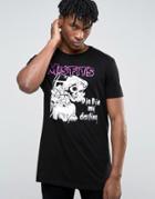 Asos Longline T-shirt With Misfits Print In Skater Fit - Black