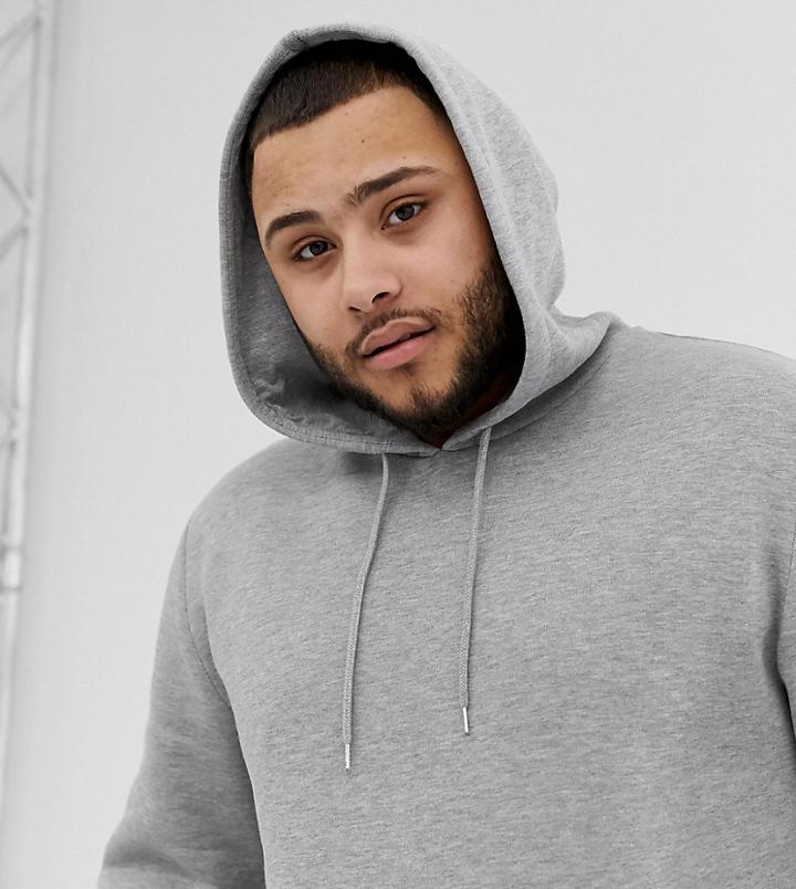 Asos Design Plus Hoodie In Gray Marl