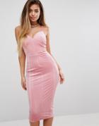 Prettylittlething Molded Cup Velvet Dress - Pink