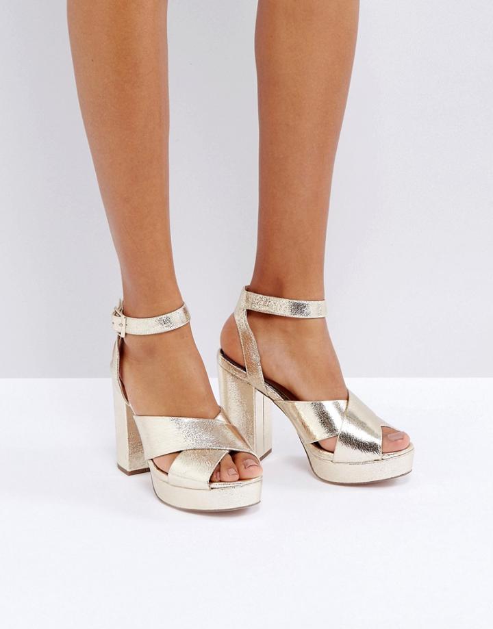 Miss Selfridge Metallic Platfrom Sandal - Gold