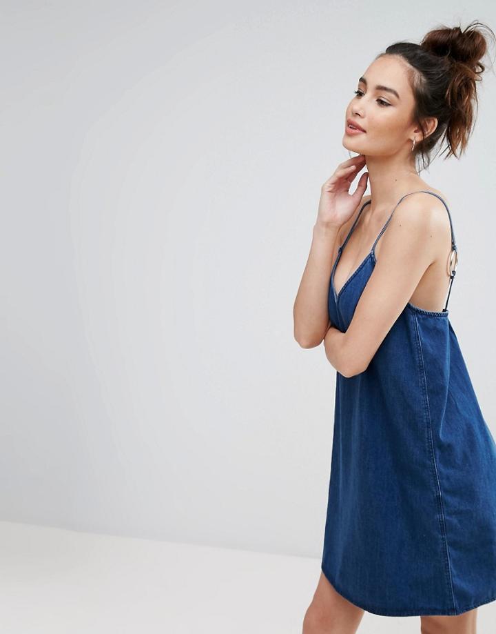 Pull & Bear Ring Detail Denim Cami Dress - Blue