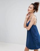 Pull & Bear Ring Detail Denim Cami Dress - Blue