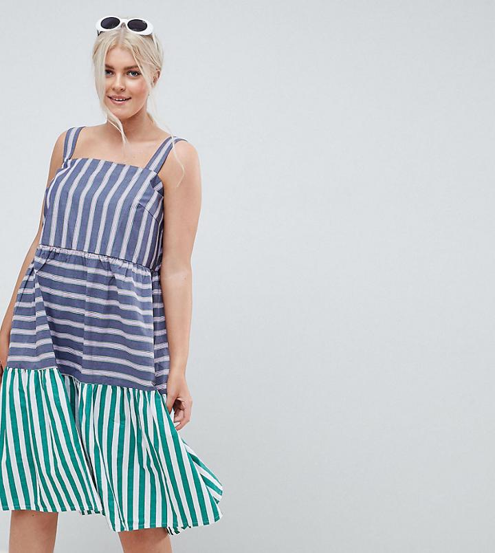 Asos Design Curve Stripe Midi Tiered Sundress - Multi