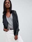 Oasis Faux Leather Waterfall Jacket - Black