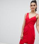 Flounce London Knot Detail Mini Wrap Dress - Red