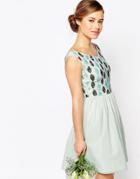 Maya Petite Off Shoulder Embellished Bust Mini Prom Dress - Green