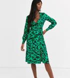 Influence Tall Button Detail Midi Dress In Green Abstract Leopard Print