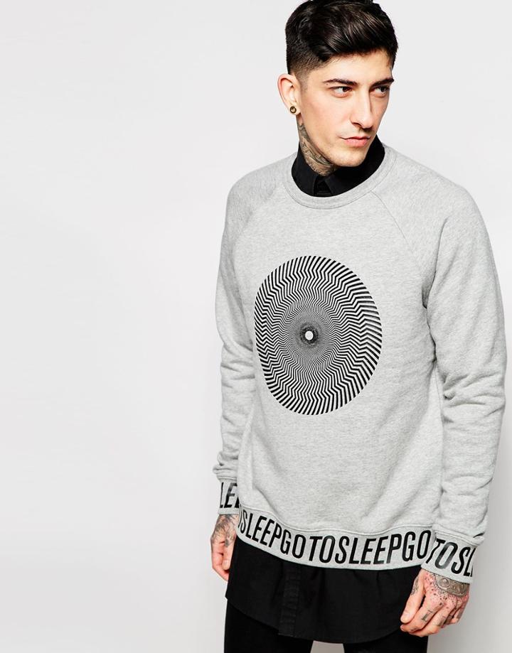 Cheap Monday Crew Sweatshirt Rules Longline Hypno Wheel Print In Gray - Gray Melange