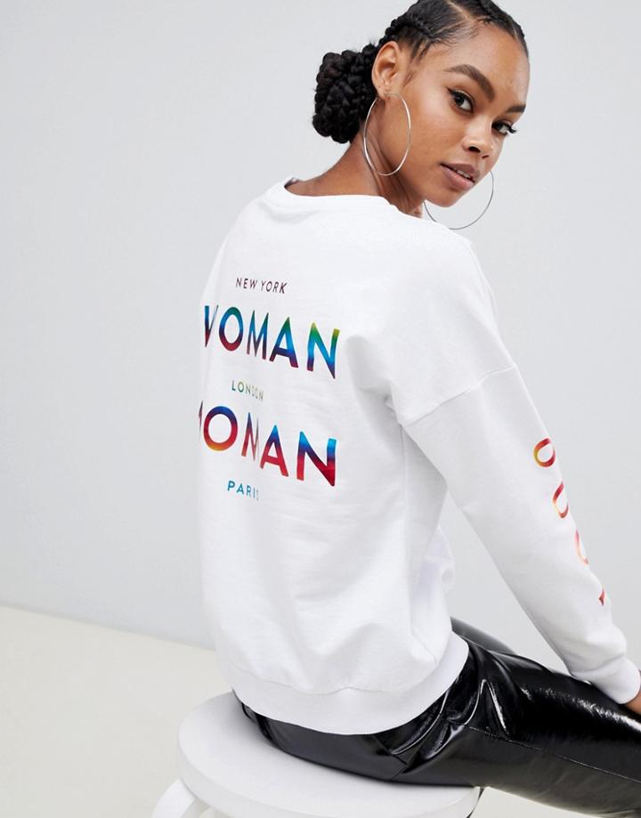 Boohoo Woman Slogan Sweat In White - White