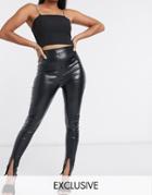 Femme Luxe Exclusive Pu Split Front Pants In Black