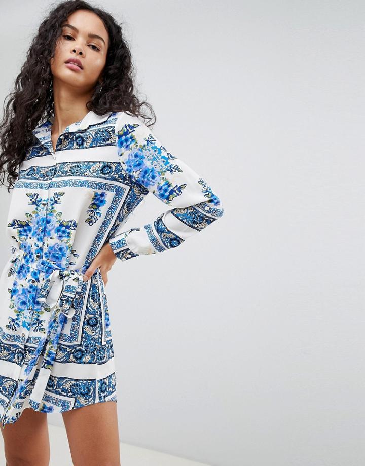Parisian Printed Shirt Dress - White