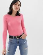 Stradivarius Basic Long Sleeve Top In Pink - Pink