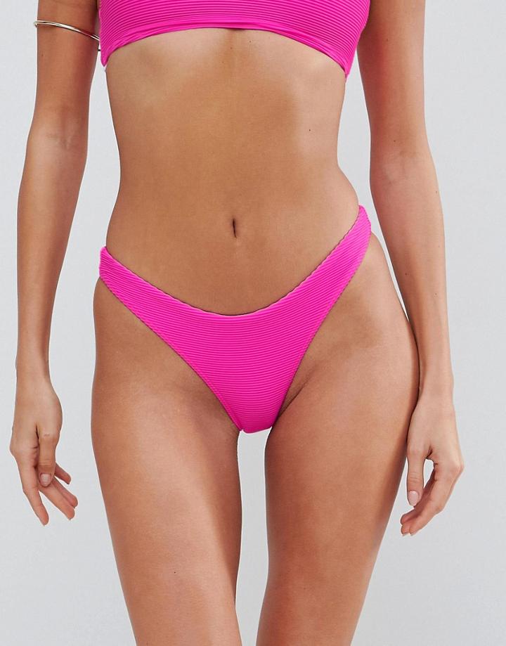 Lepel London Ribbed High Leg Bikini Bottom - Pink