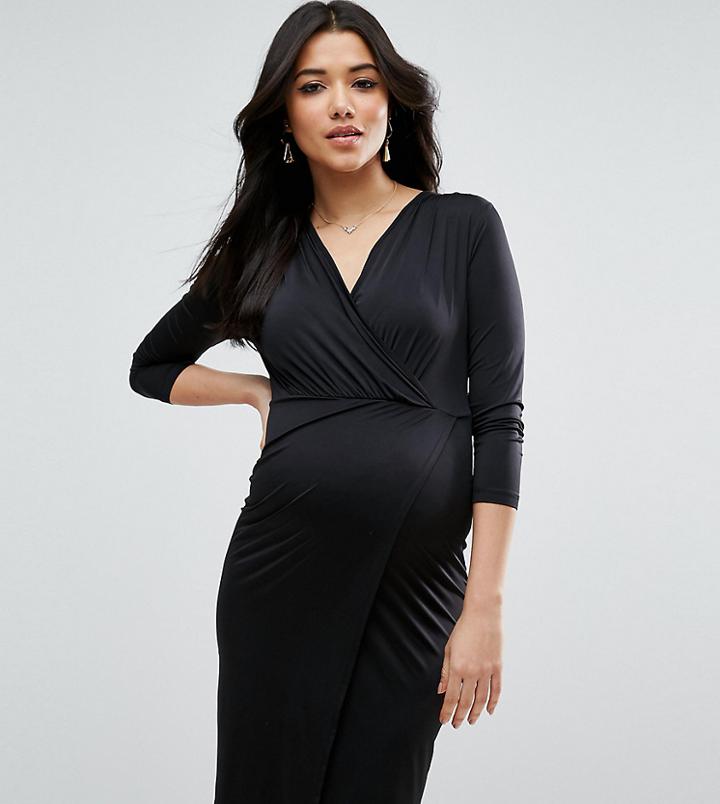 Asos Maternity Nursing Wrap Mini Dress In Slinky - Black