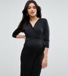 Asos Maternity Nursing Wrap Mini Dress In Slinky - Black