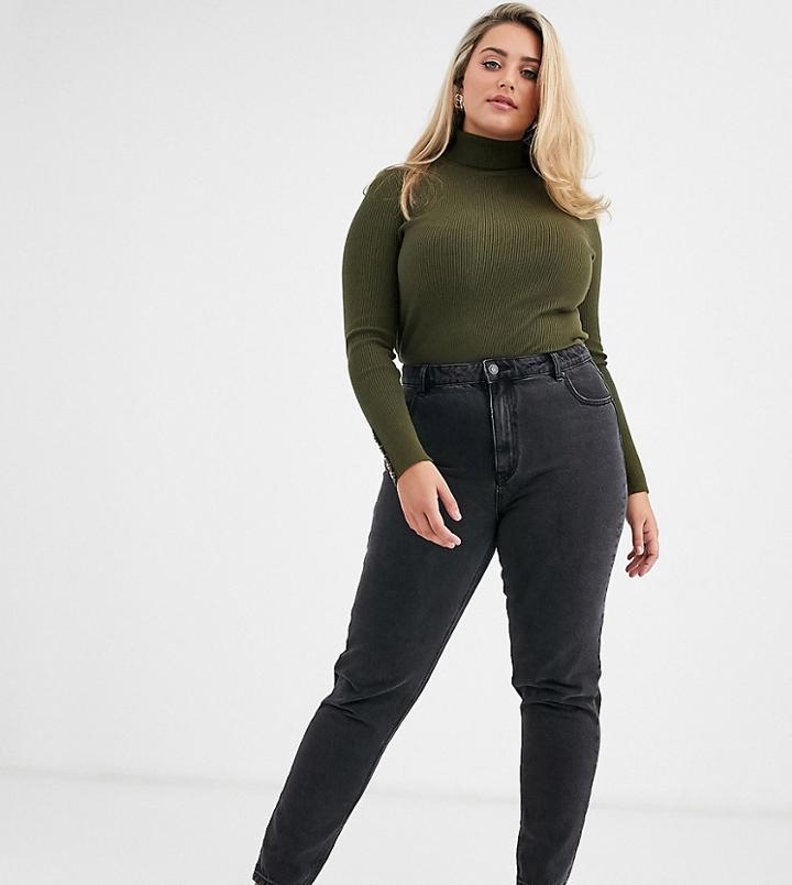 Vero Moda Curve Mom Jeans With High Waist In Washed Black
