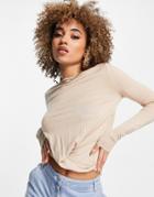 Na-kd Front Knot Long Sleeve Top In Black